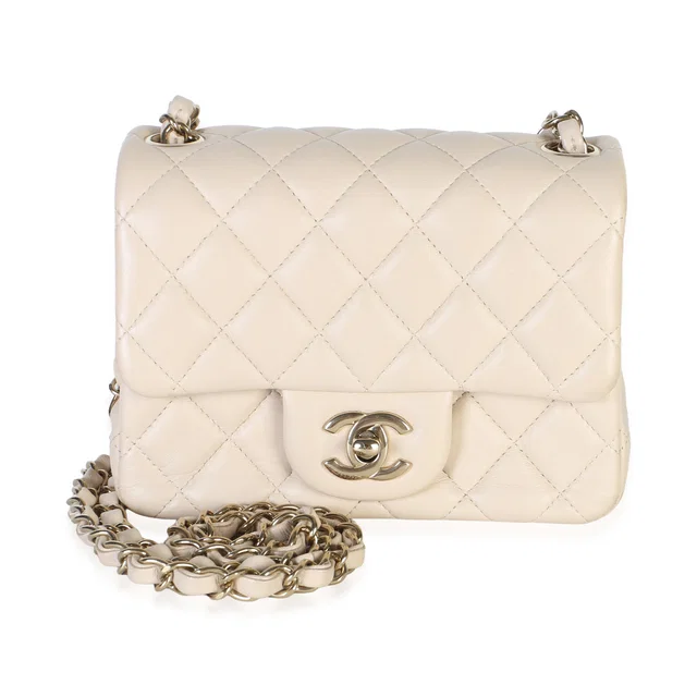 Chanel Beige Quilted Lambskin Mini Square Flap Bag in Beige Lambskin from myGemma