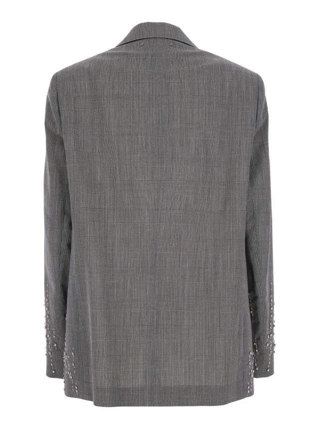 GOLDEN GOOSE Grey Single-breasted jacket with notched revers and check motif all-over in virgin wool for women in Grey 100% Virgin Wool, photo 3 of 6 from Gaudenzi Boutique