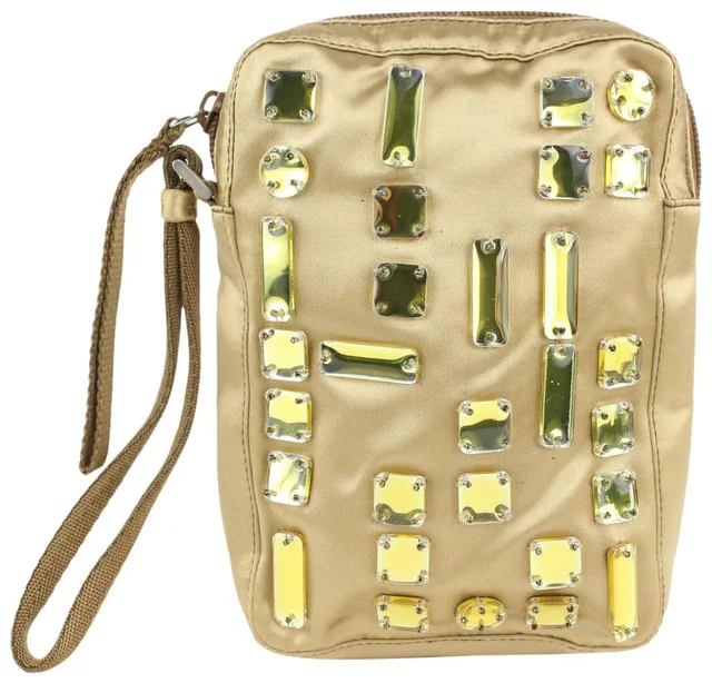 Prada Gold Satin Bejeweled Pochette Camera Case Cosmetic Pouch in Gold Satin from Bagriculture