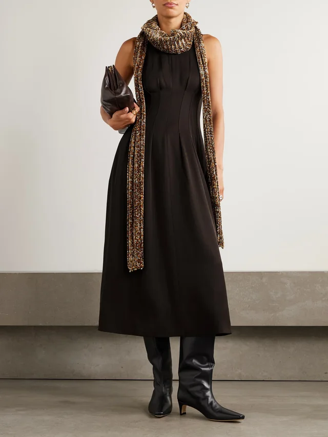 PROENZA SCHOULER WHITE LABEL Bronwyn pleated twill midi dress in Brown, photo 2 of 2 from NET-A-PORTER (Canada)