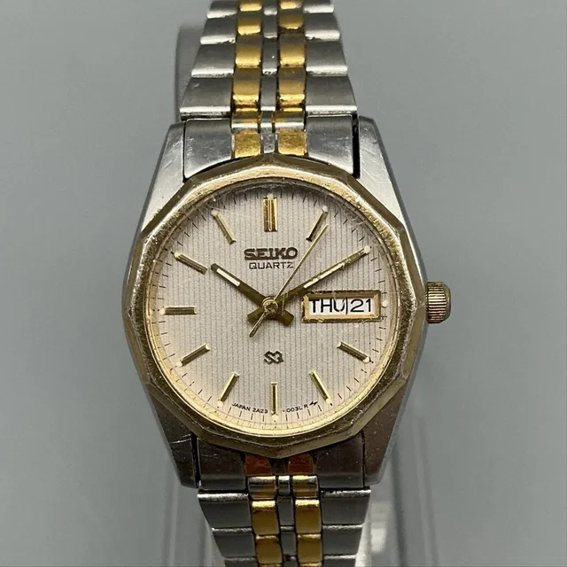 Seiko Vintage 2a23-9000 Womens Watch 23mm Two Tone Day Date New Battery 6" in red|neutral|gray|brown|gold|silver from Poshmark