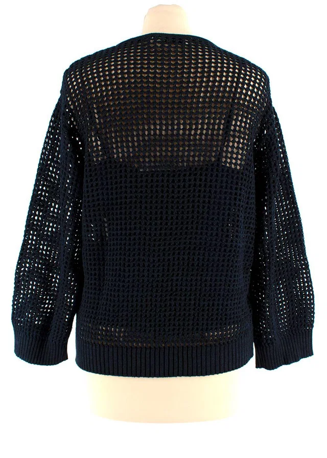 Dior Navy Blue Linen Blend Knitted Tassel Jumper in Navy Silk from HEWI