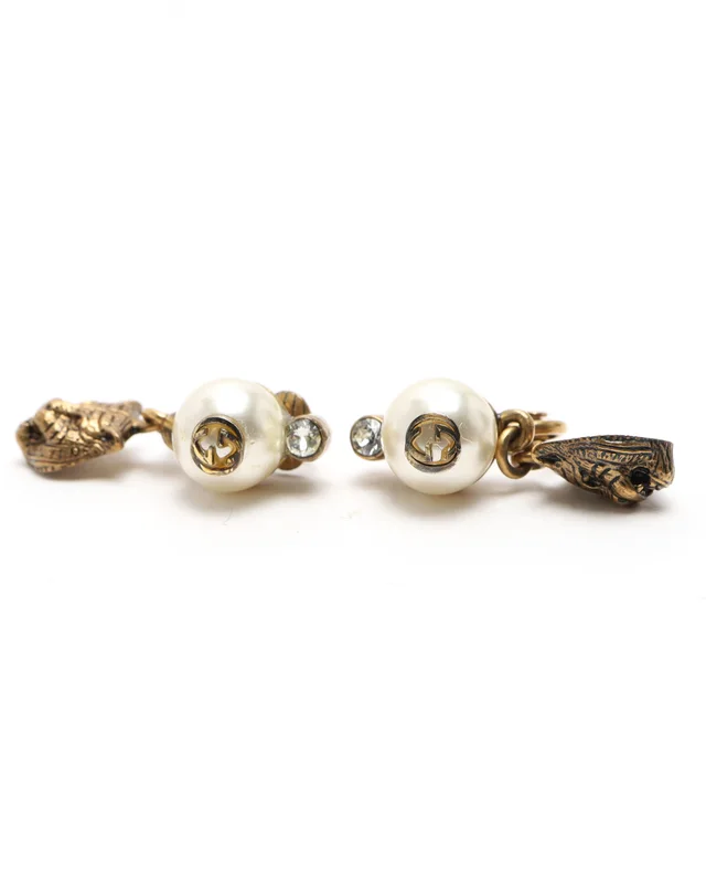 Gucci Lion Head Pearl Earrings from A Retro Tale, photo 2 of 3