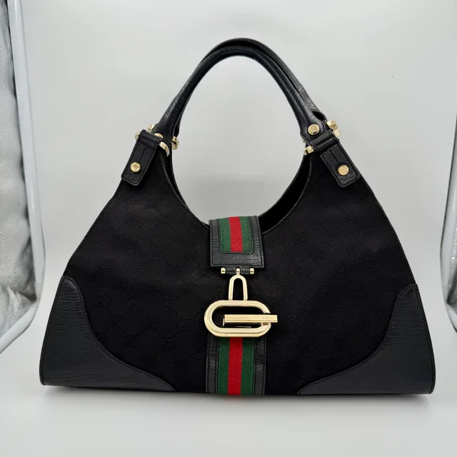 Gucci Black Monogram Junco Shoulder Bag in Black Canvas from SparklesnDreams