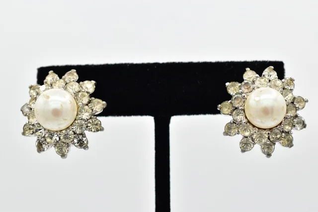 Judith Leiber Vintage Clip On Earrings Crystal Pearl Heavy Round Signed Binbf in red from Poshmark