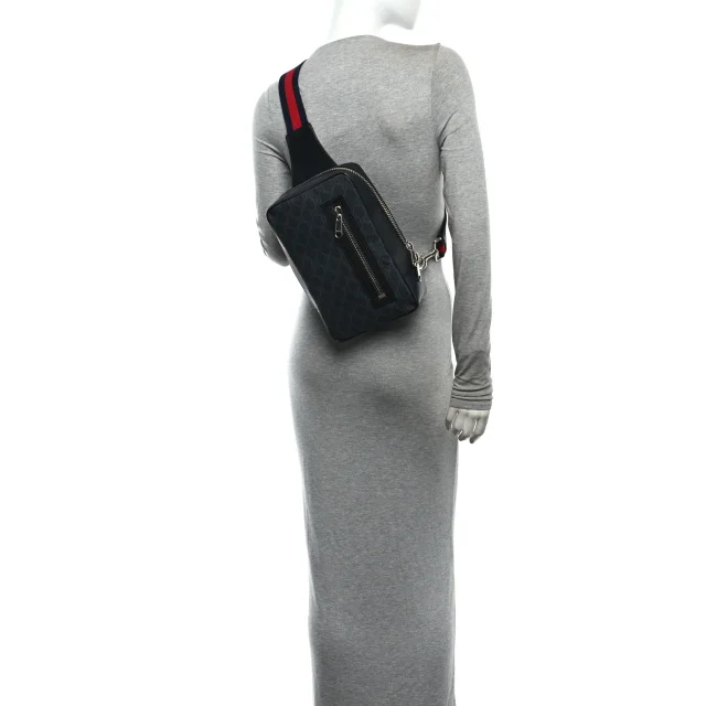 Gucci GG Supreme Monogram Web Belt Bag Black Grey in Black Coated canvas from FASHIONPHILE, photo 2 of 10