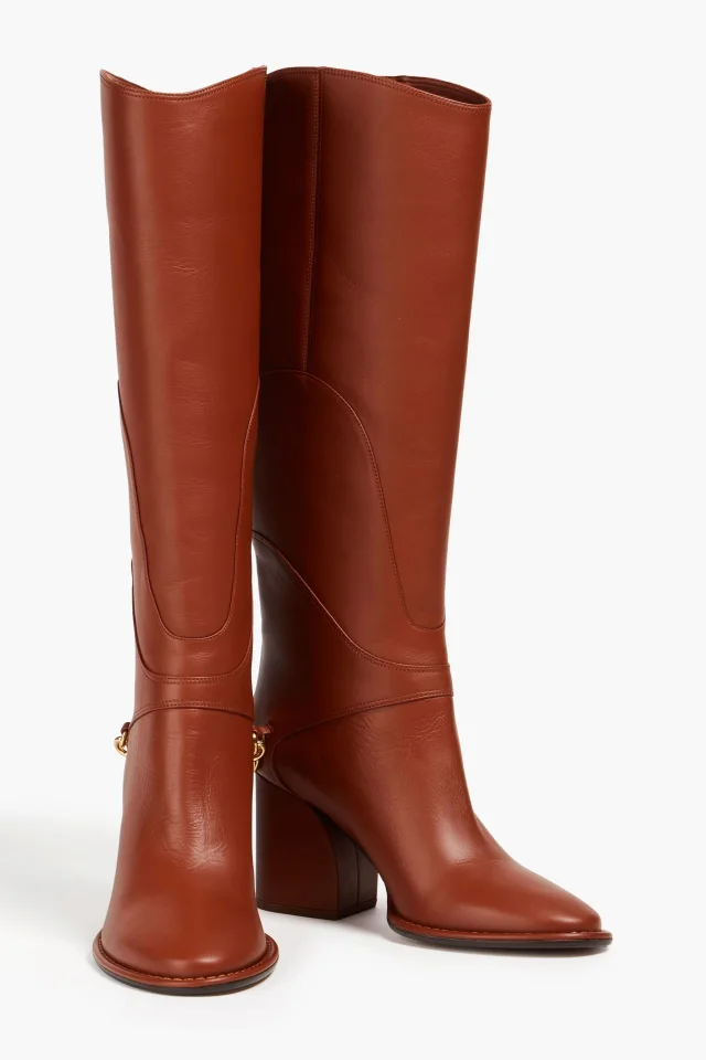 Zimmermann Embellished Leather Knee Boots in Tan, photo 2 of 4 from THE OUTNET