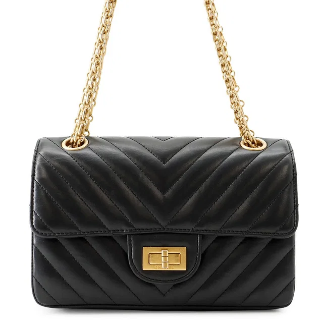Chanel 2.55 ChainShoulder Bag BlackAS0874 Aged Calf Leather Size Mini in Calfskin from GALLERY RARE