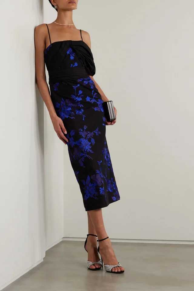 Erdem Embroidered Cotton-Faille One-Shoulder Midi Dress in Black, photo 2 of 4 from THE OUTNET