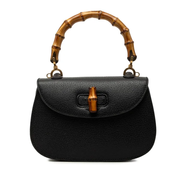 Black Gucci Small Grained Calfskin Bamboo Night Satchel in Black Caviar leather from Designer Revival, photo 1 of 1