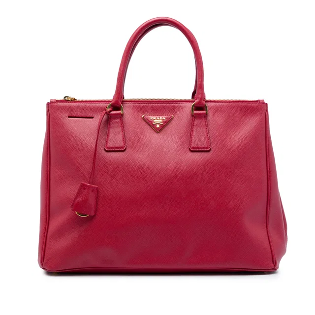 Red Prada Large Saffiano Lux Galleria Double Zip Tote in Red Saffiano leather from Designer Revival