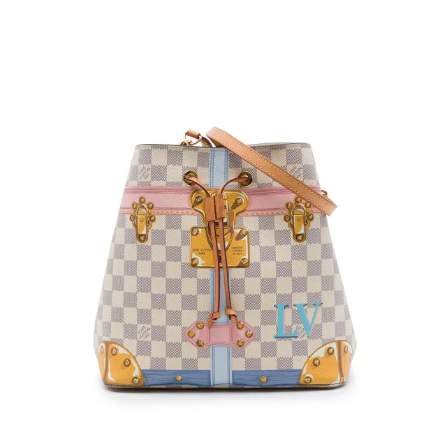 White Louis Vuitton Damier Azur Summer Trunks Neonoe Bucket Bag in White Canvas from Designer Revival