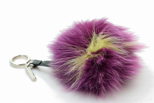 Fendi Fox Fur Heart Pom Bag Charm Purple X Yellow in Purple Leather from Bagriculture