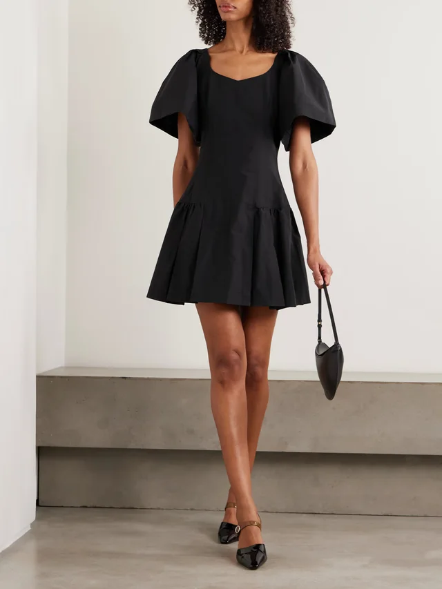 SIMKHAI Hattie pleated cotton-blend faille mini dress in Black, photo 2 of 2 from NET-A-PORTER (Canada)