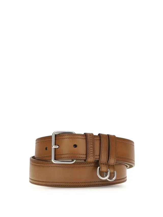 Miu Miu Textured Calf Leather Belt — Cognac in Brown Calfskin from HEWI