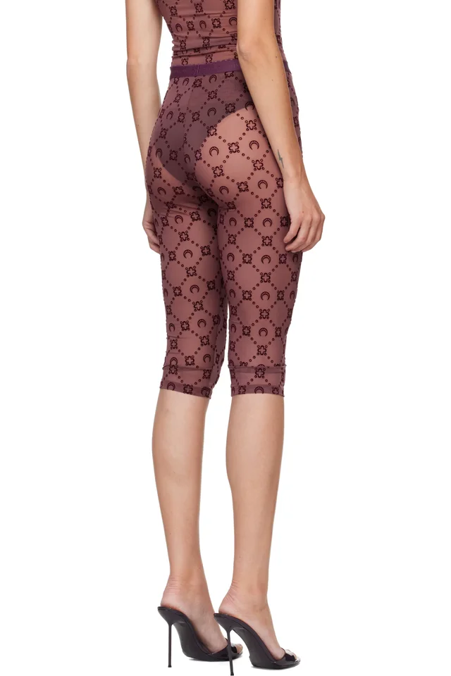 Marine Serre Burgundy Moonogram Mesh Flock Capri Leggings, photo 3 of 4 from SSENSE