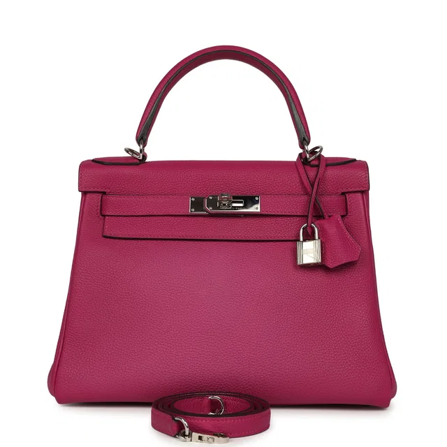 Hermès Kelly Retourne 28 Rose Pourpre Togo Palladium Hardware in Pink Togo leather from Madison Avenue Couture