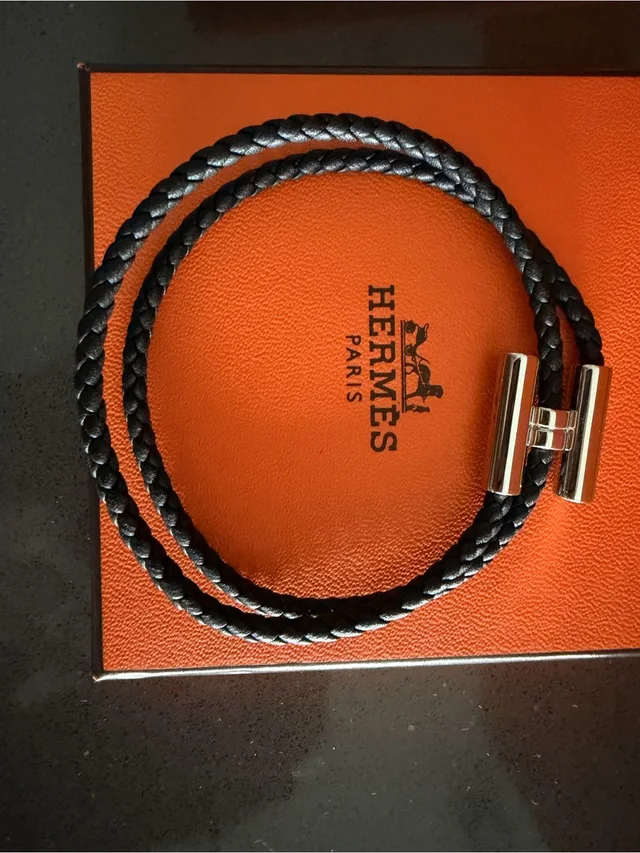 Hermès Black Braided Leather Double Wrap Bracelet With Silver Hardware in silver|black|gray Leather from Poshmark