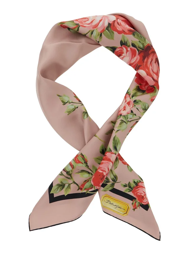 DOLCE E GABBANA Multicolor Square Silk Scarf with Logo on the Front and Floral All-Over Motif for Women in Multicolor 100% Silk, photo 4 of 6 from Gaudenzi Boutique