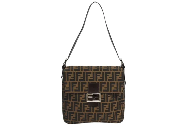 Fendi Mamma Baguette Bag Zucca Pattern Canvas Leather Brown Silver in Brown Canvas from The Reluxe