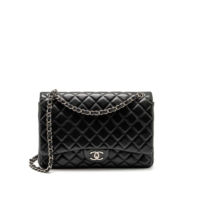 Chanel Maxi Classic Double Flap Bag Lambskin Black Shw in Black Lambskin from EMIER