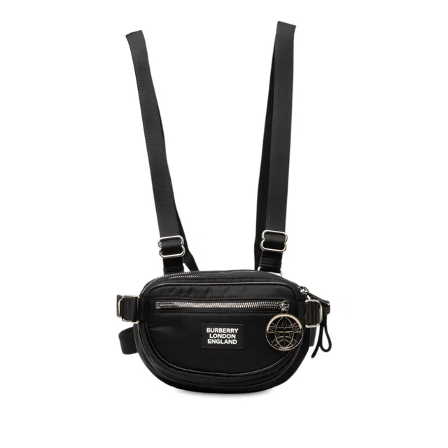 Black Burberry Econyl Nylon Logo Cannon Belt Bag in Black Nylon from Designer Revival