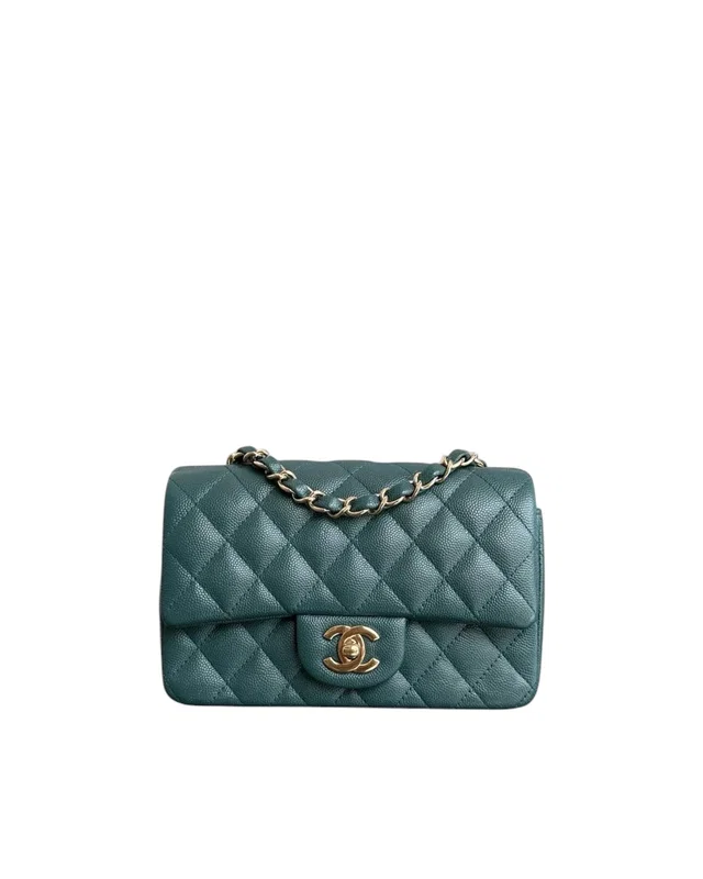 Chanel Classic Flap Mini - Caviar 20cm Quilted Dark Green Gold Hardware Series 24 in Green Caviar leather from Luxury Promise