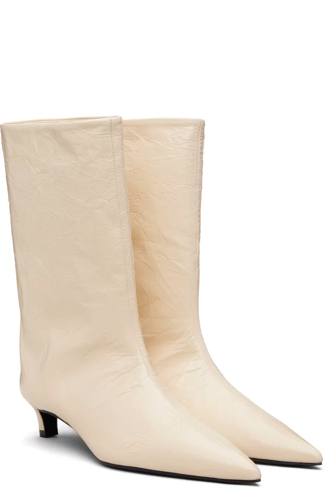 Jil Sander Off-White Crinkled Calfskin Boots, photo 4 of 5 from SSENSE