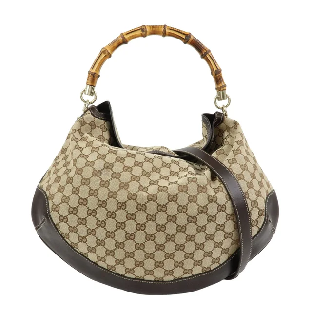 Gucci GG Canvas Bamboo Peggy Hobo Bag in Beige Canvas from Blue Spinach
