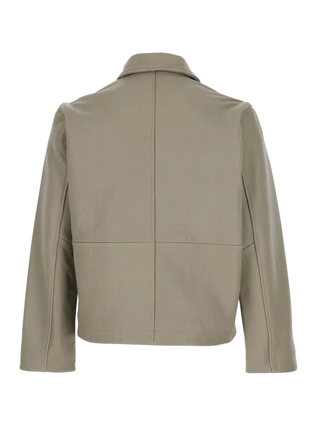 Sunflower Beige Leather Crop Jacket with Classic Collar and Dropped Shoulders for Men in Beige 100% Leather, photo 4 of 6 from Gaudenzi Boutique