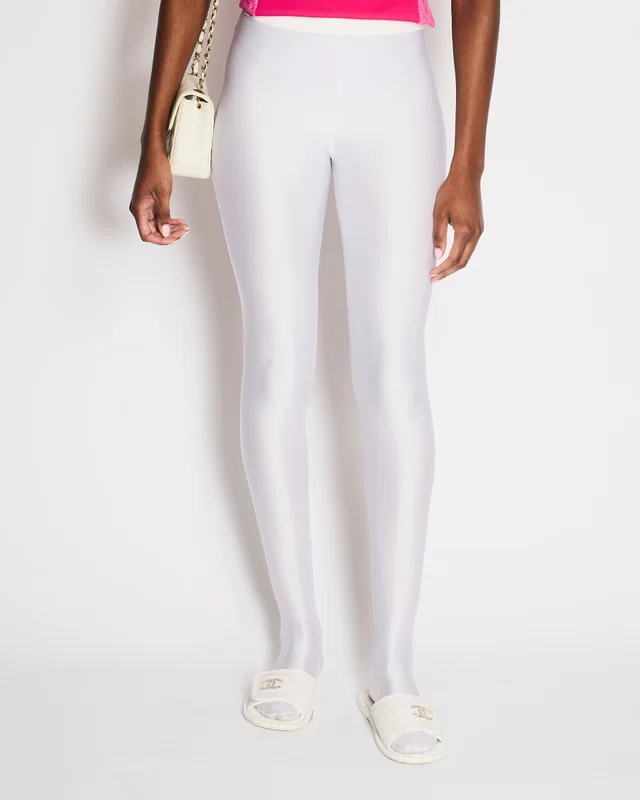 White Leggings with Coco Chanel Logo Band Detail Size M (UK 10) in White from Sellier
