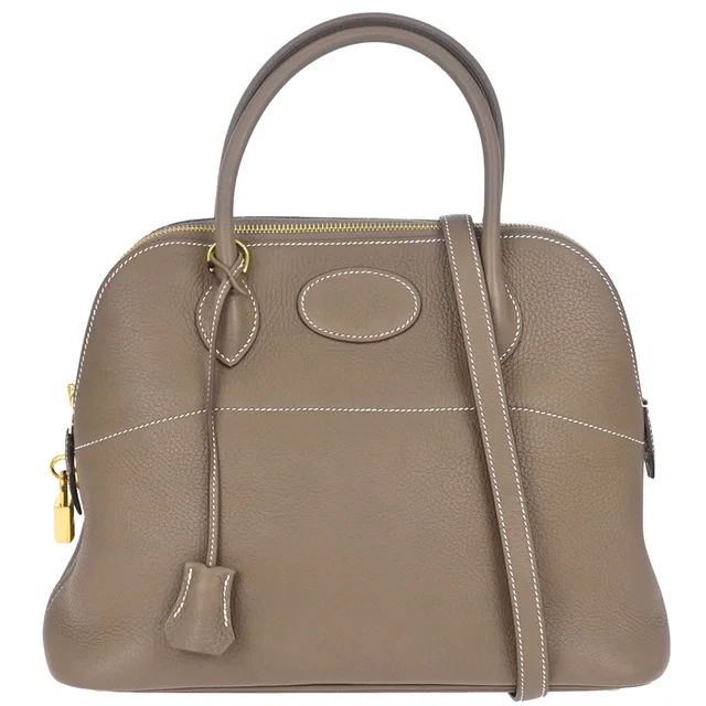 Hermès Etoupe Taurillon Clemence Bolide 31 2way Shoulder Handbag in Taupe Clemence leather from AMORE Vintage Tokyo