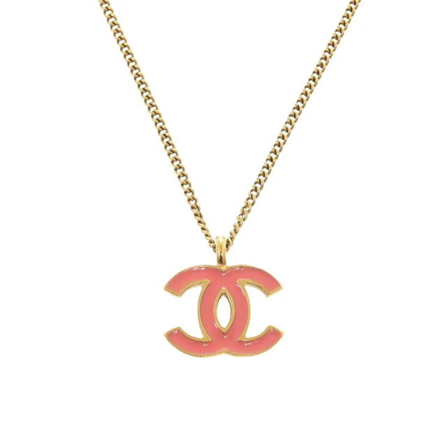 Gold Chanel CC Gold Plated Enamel Pendant Necklace in Gold from Designer Revival