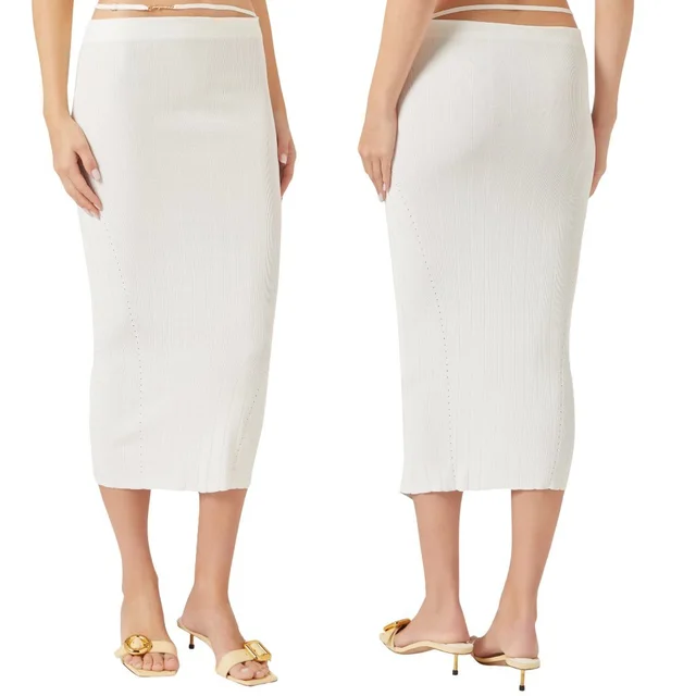 Jacquemus Off-White Ribbed Midi Skirt in white|gold from Poshmark