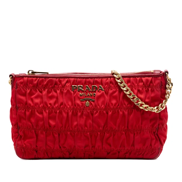 Red Prada Tessuto Gaufre Crossbody in Red Nylon from Designer Revival