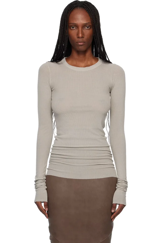 Rick Owens Off-White Temple Rib LS T-shirt, image 1 of 1 from SSENSE