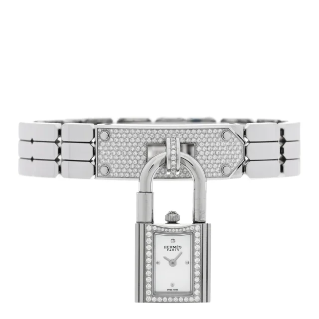 Hermès Stainless Steel Diamond Pave 16mm Kelly Quartz Watch from FASHIONPHILE, photo 2 of 5