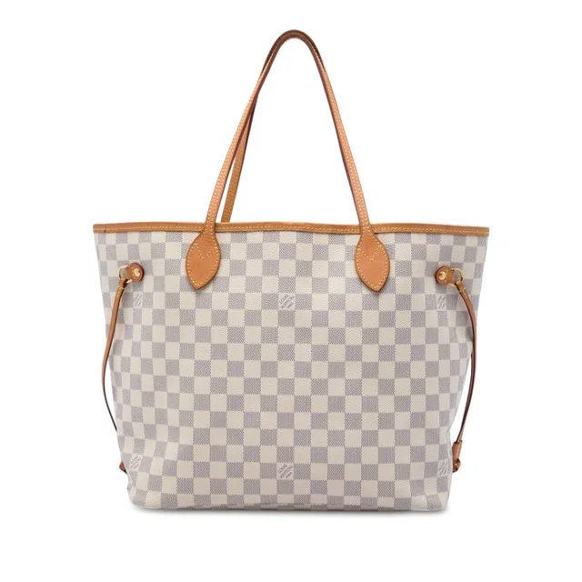 White Louis Vuitton Damier Azur Neverfull MM Tote Bag in White Canvas from Designer Revival