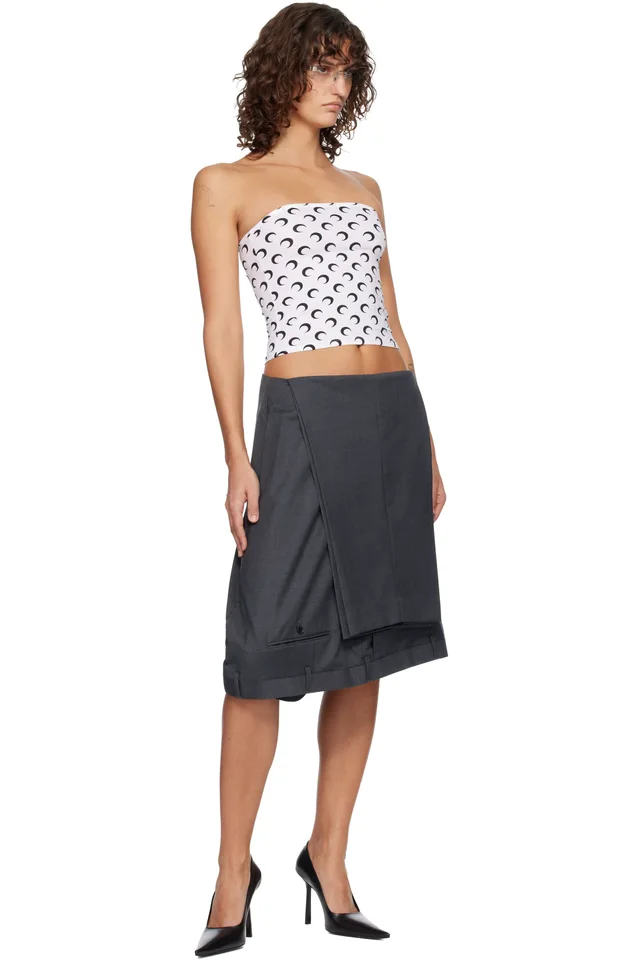 Marine Serre White Recycled Moon Jersey Second Skin Tube Top, photo 4 of 4 from SSENSE