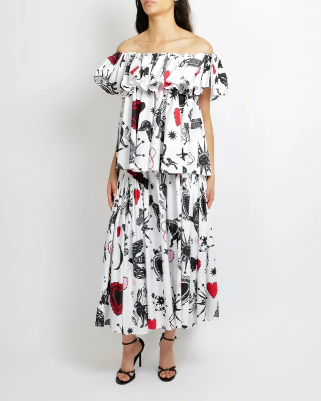 Alexander McQueen White, Black and Red Heart-Printed Midi Skirt and Top Set Size IT 40/42 (UK 8/10) in Black from Sellier