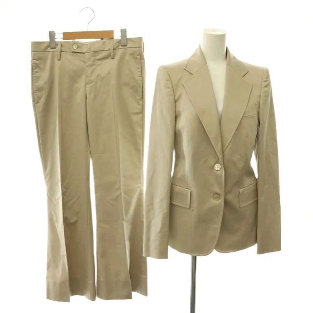 Gucci Jacket Pants Set Tailored Flare Monogram Pattern Wool Silk Blend 40 Beige in Beige Silk from The Reluxe