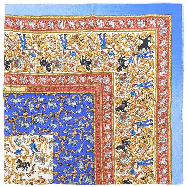 Hermès Carre 90 CHASSE EN INDE Scarf Blue/Multi in Blue Silk from VINTAGE QOO TOKYO, photo 3 of 10