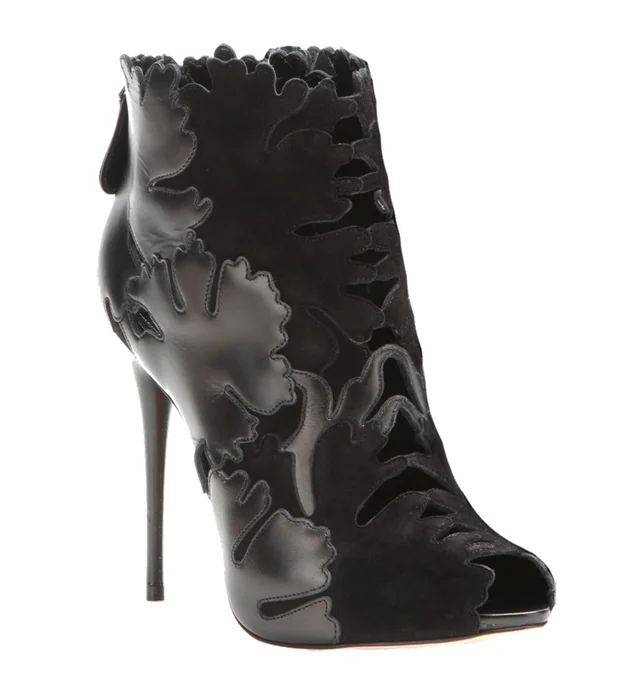 Alexander McQueen Cutout Suede & leather Leaf Ankle Boots, Black from Cultstatus, photo 1 of 1