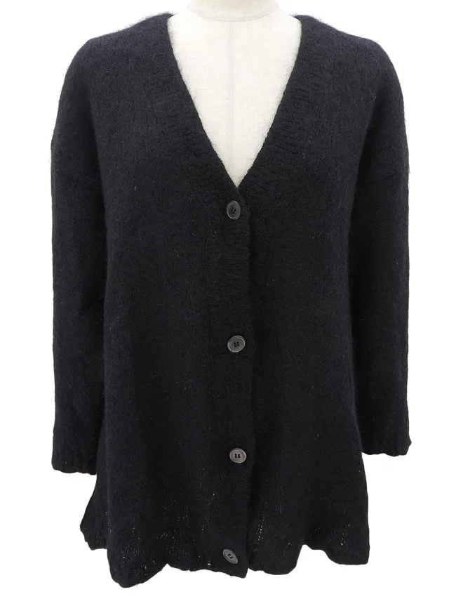 Miu Miu Mohair Knit Cardigan #36 Black in Black Wool from VINTAGE QOO TOKYO