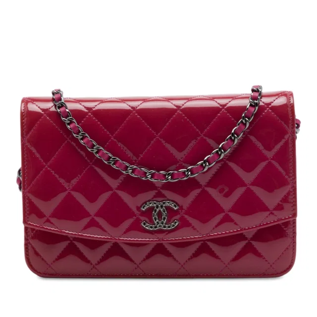 Pink Chanel CC Quilted Patent Brilliant Wallet On Chain Crossbody Bag in Pink Patent leather from Designer Revival