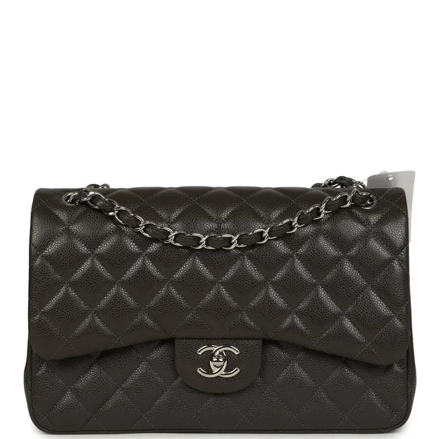 Chanel Jumbo Classic Double Flap Bag Dark Grey Caviar Silver Hardware in Grey Caviar leather from Madison Avenue Couture