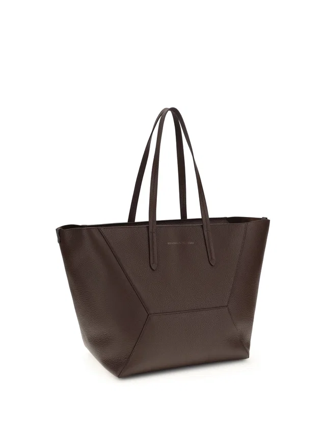 Brunello Cucinelli Hammered Calf Leather Tote Bag — Brown in Brown Calfskin from HEWI