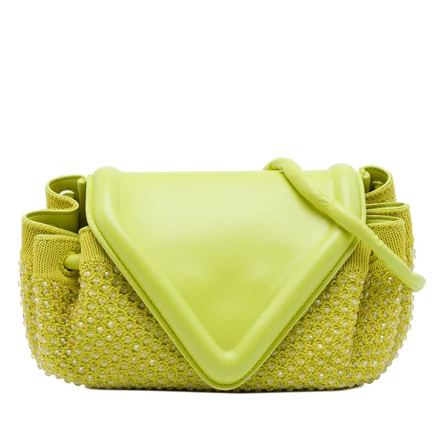 Green Bottega Veneta Small Beaded Crochet Knit and Leather Beak Crossbody in Green Leather from Designer Revival