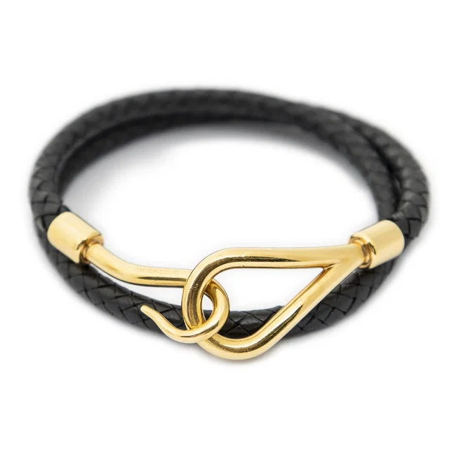 Hermès Jumbohook Double Bracelet Black Calfskin in Black Calfskin from The Reluxe