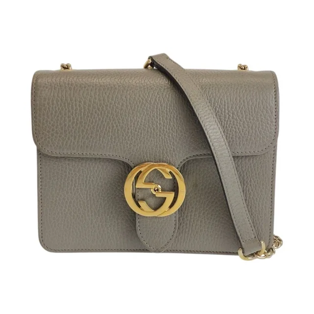 Gucci Interlocking G Gray Gold Leather Shoulder Bag Chain in Grey Leather from The Reluxe